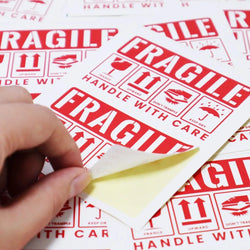 50pcs Red Fragile Reminder Warning Stickers 8x5cm "Handle With Care" Label Stickers For Fragile Express Parcels Packages (Online Order Only)