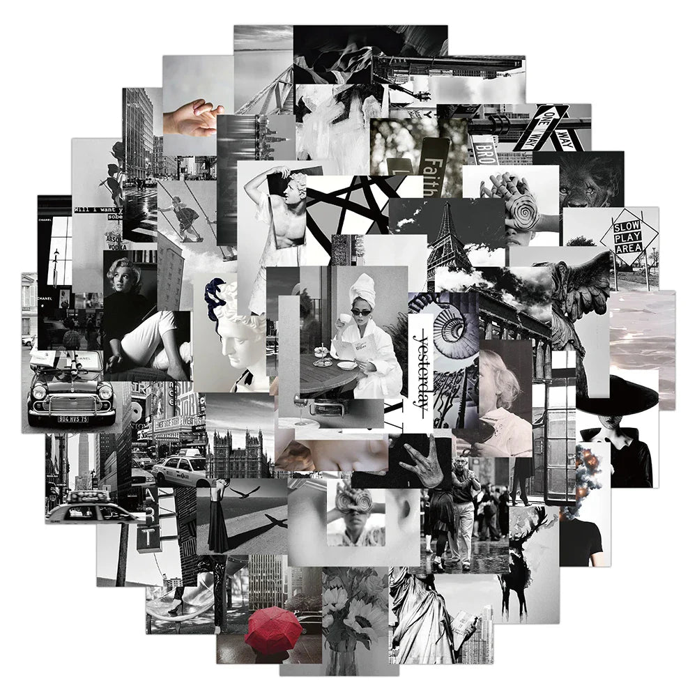 Black White Cool City Stickers Decal Laptop Phone Guitar Luggage Skateboard Car Waterproof DIY Kids Toy Gift 10/30/50pcs (ONLINE ORDER ONLY)