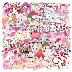 Kawaii Pink Strawberry Cow Stickers for Skateboard, Guitar, Laptop, Luggage, Phone - 10/30/50PCS (ONLINE ORDER ONLY)