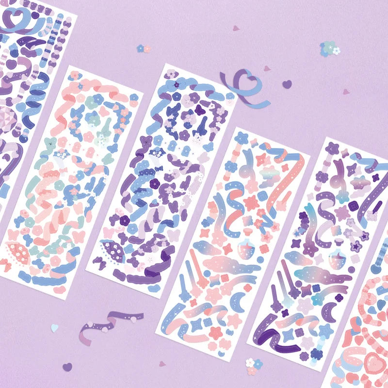 Cute Pink Purple Ribbon Stickers DIY Scrapbooking Phone Stickers Diary Album Decoration Stick Label Kawaii Stationery (Online Order Only)