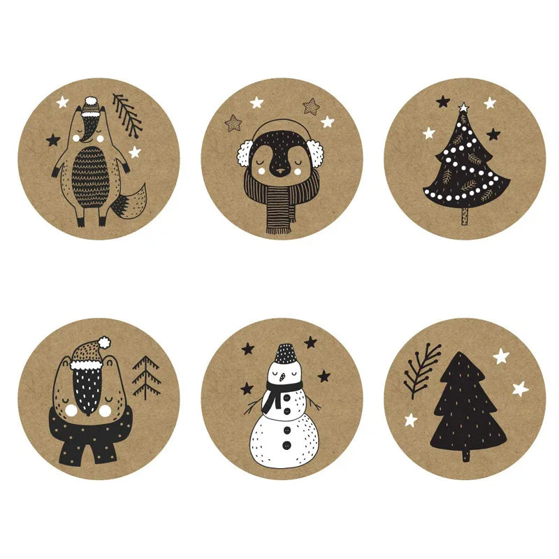 2020 New Christmas Stickers 100-500pcs Christmas Tags/Happy Holidays with 6 snowmen Sticker label (ONLINE ORDER ONLY)