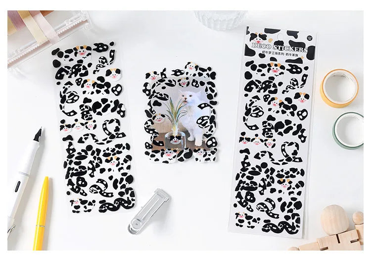 Kawaii Black White Cow Ribbon Stickers DIY Craft Scrapbooking Stick Label  Album Journal Planner Stationery Sticker (ONLINE ORDER ONLY)