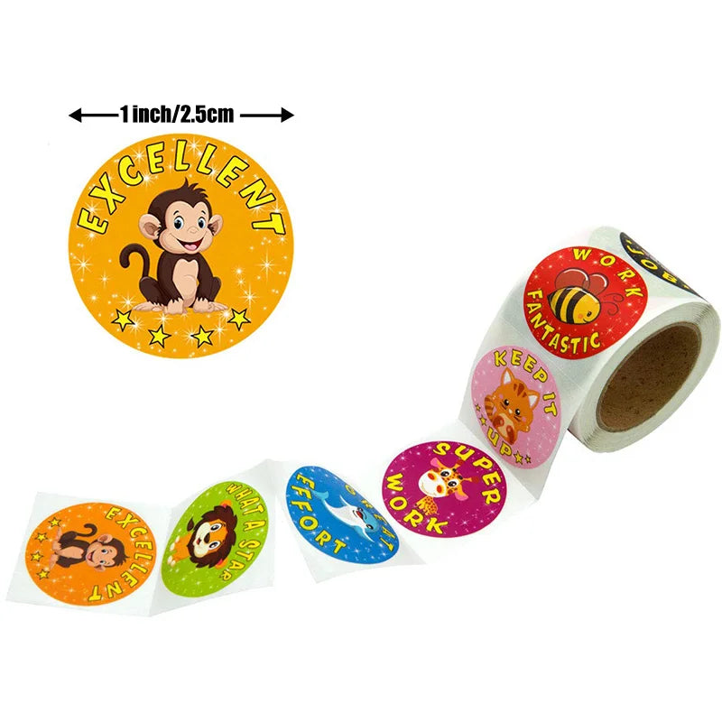 500 Pcs/Pack Cartoon Aniamls Sticker Teacher Reward Stickers School Student Encouragement Words For Kids Toy Sticker (ONLINE ORDER ONLY)