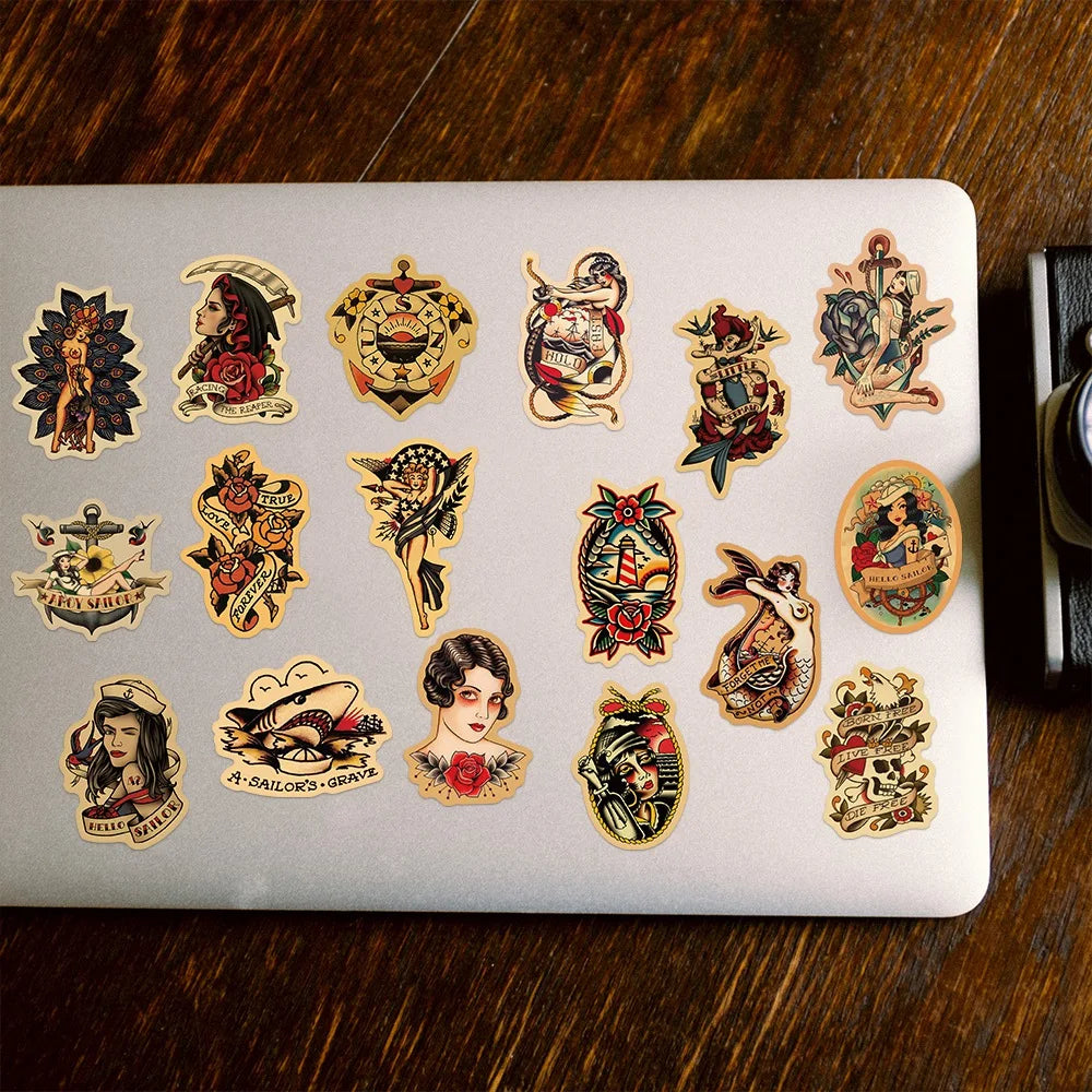 10/30/50pcs/pack Retro Old School Sailor Tattoo Sticker Packs (ONLINE ORDER ONLY)