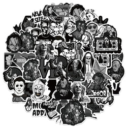Horror Movie Graffiti Stickers Pack - Black & White Cartoon Decals for Skateboard, Suitcase, Guitar (Online Order Only)