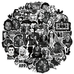 Horror Movie Graffiti Stickers Pack - Black & White Cartoon Decals for Skateboard, Suitcase, Guitar (Online Order Only)
