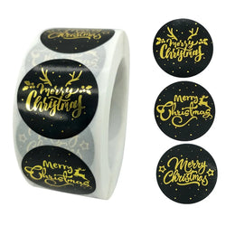 Merry Christmas Stickers 100-500pcs Round Golden Plated Stickers Gift Candy Box Homemade Cookies Bag Sealing Decoration Decals (Online Order Only)
