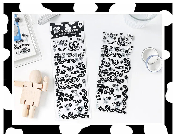 Kawaii Black White Cow Ribbon Stickers DIY Craft Scrapbooking Stick Label  Album Journal Planner Stationery Sticker (ONLINE ORDER ONLY)