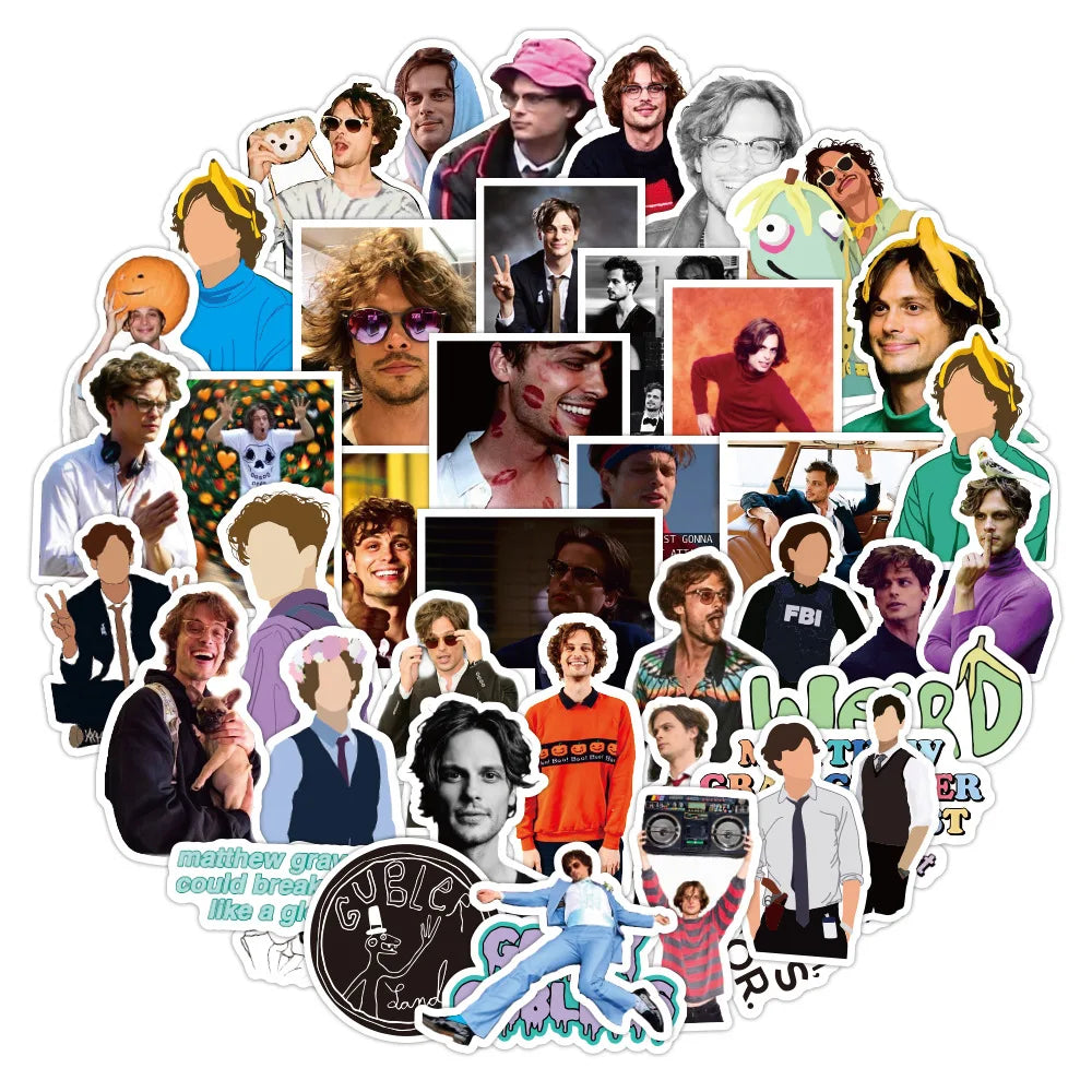 10/50pcs Fashion American Actor Matthew Gray Gubler Stickers Waterproof Suitcase Notebook Scooter Model Star Graffiti Stickers (ONLINE ORDER ONLY)