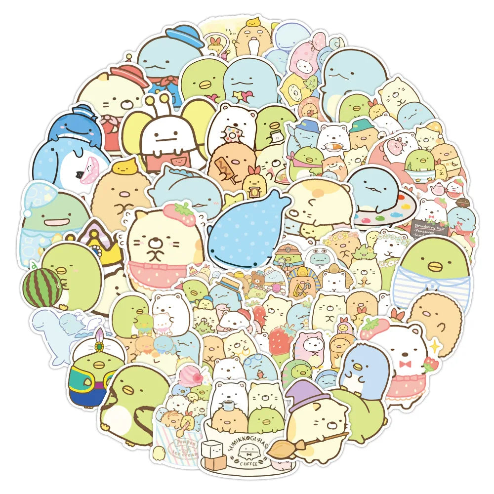 Sumikko Gurashi Stickers: 10/30/50/100pcs Cartoon DIY Scrapbook Luggage Decor (Online Order Only)