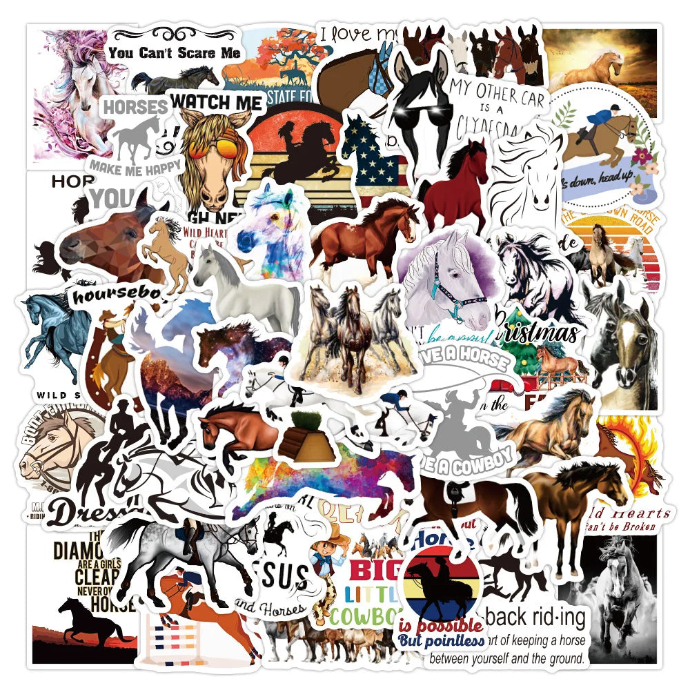 Equestrian Horse Stickers 10/30/50pcs for Laptop, Motorcycle, Phone, Guitar, Helmet, Car, Kids Gift (ONLINE ORDER ONLY)
