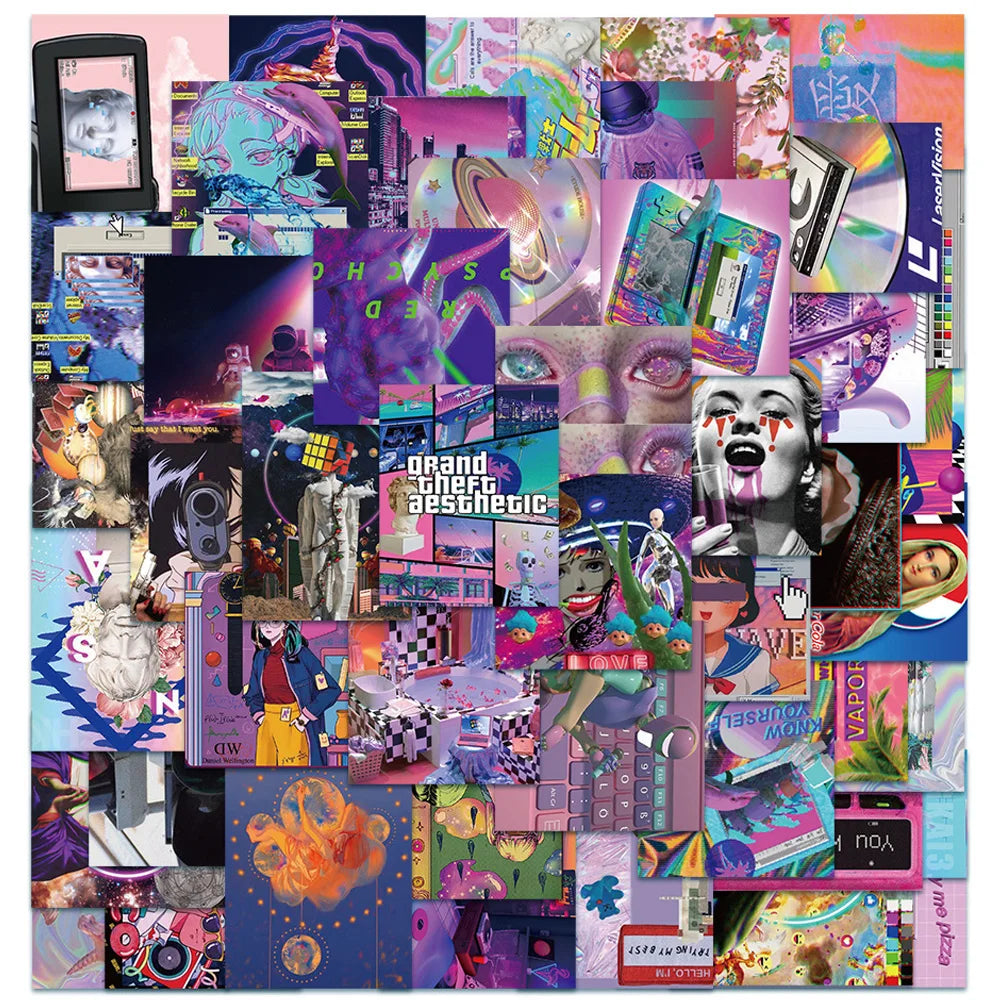 Vaporwave Purple Graffiti Stickers Pack - Aesthetic Waterproof Decals for Skateboard, Laptop, Phone, Bike (ONLINE ORDER ONLY)