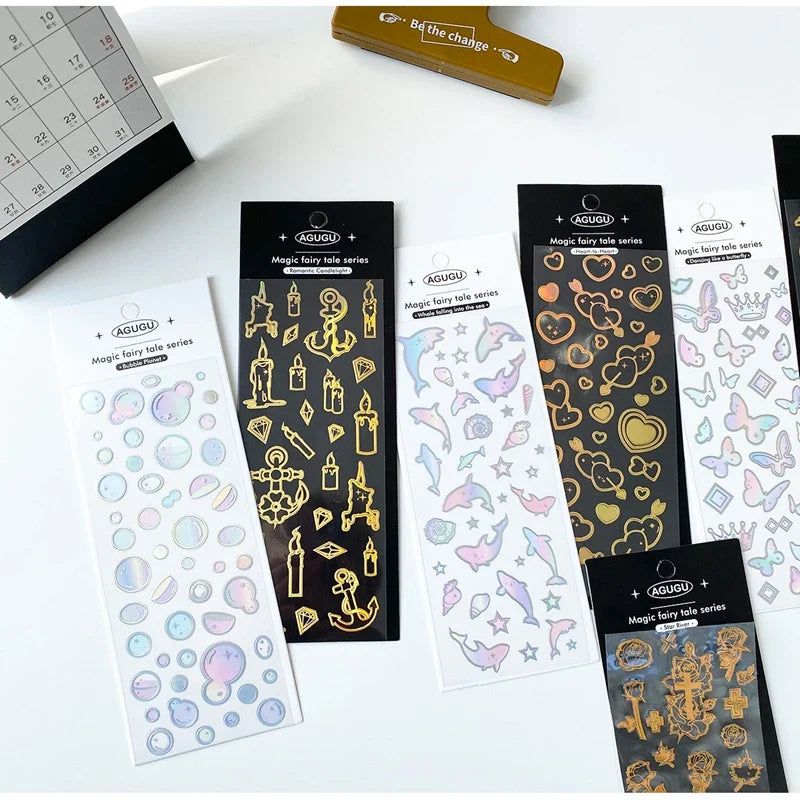 Cute Bubble Whale Bronzing Silver Sticker Aesthetics Decorative Scrapbooking Stickers School Supplies Diary Material Stickers (Online Order Only)