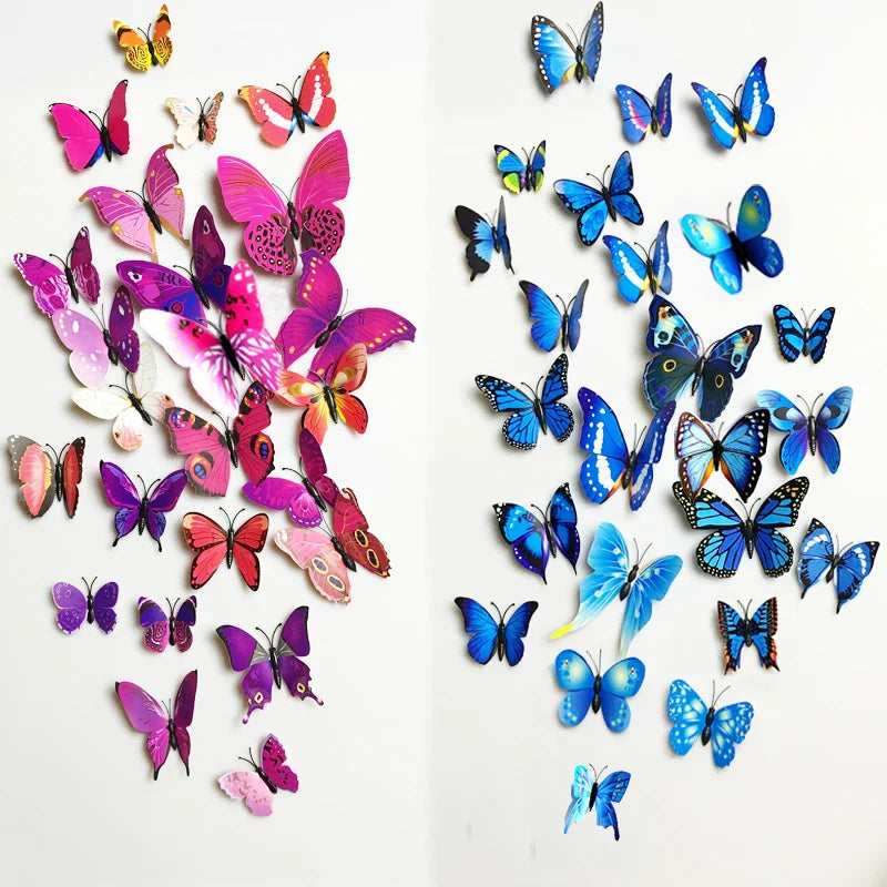 3D Butterfly Wall Stickers - 12 Pcs Magnet Decals for Home & Wedding Decor (Online Order Only)