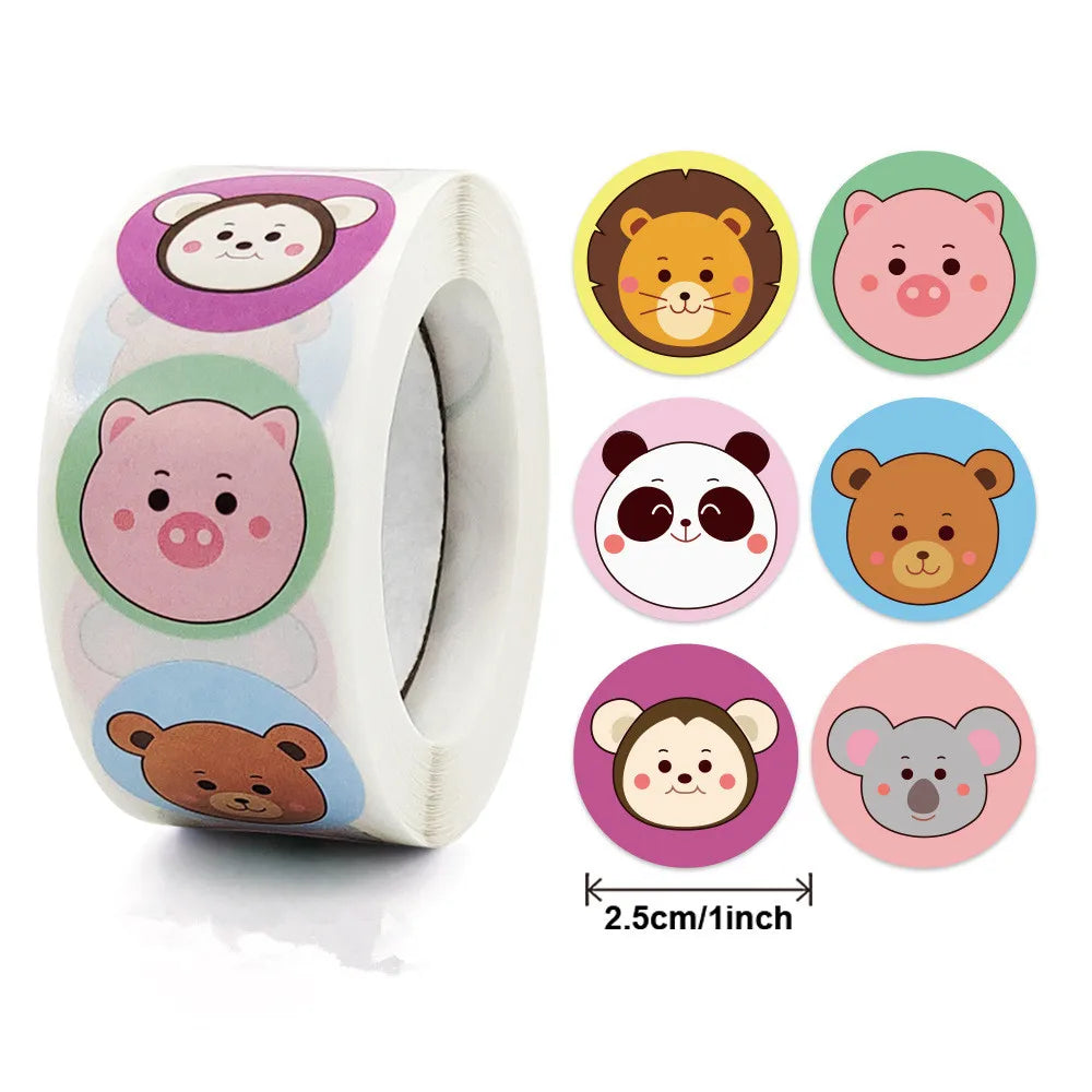 500 Pcs Reward Stickers Motivational Stickers Roll For Kids For School Reward Students Teachers Cute Animals Stickers Labels (Online Order Only)