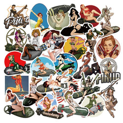 10/30/50pcs Retro World War II Pin-up Hot Girls Stickers for Laptop Luggage Motorcycle Refrigerator Skateboard Car Decal Sticker (ONLINE ORDER ONLY)
