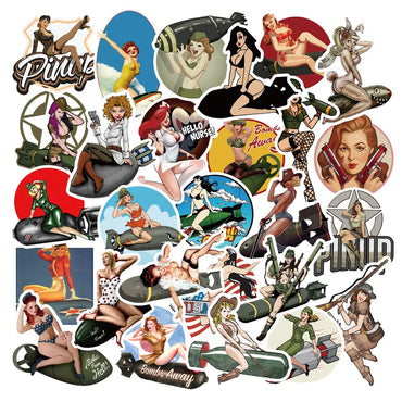 10/30/50pcs Retro World War II Pin-up Hot Girls Stickers for Laptop Luggage Motorcycle Refrigerator Skateboard Car Decal Sticker (ONLINE ORDER ONLY)