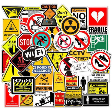 10/30/50pcs Warning Signs Stickers for Laptop Motorcycle Bike Luggage Home Decor DIY Danger Banning Reminder Funny Sticker (ONLINE ORDER ONLY)