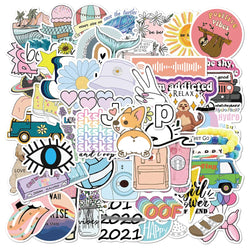 50pcs Cartoon Vsco Girls Simple Fresh Sticker For WaterBottle Suitcase Decals Skateboarding Motorcycle Children Gift Stickers (ONLINE ORDER ONLY)