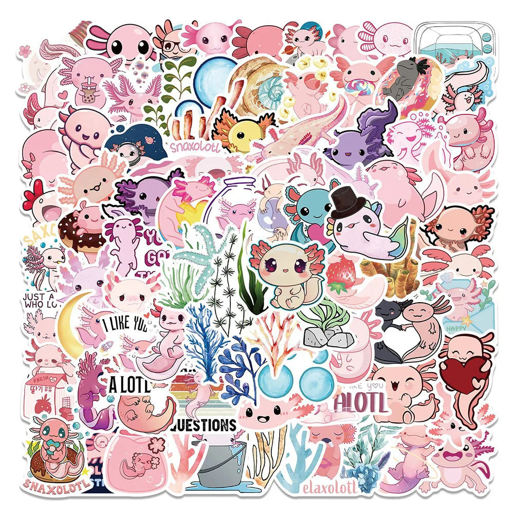 Axolotl Cartoon Stickers Pack - Water Bottle, Phone, Laptop, Scrapbook Decals (ONLINE ORDER ONLY)
