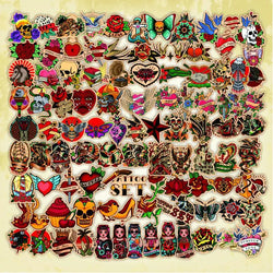 Retro Tattoo Stickers Pack - Skateboard Laptop Guitar Car Luggage Decals (Online Order Only)