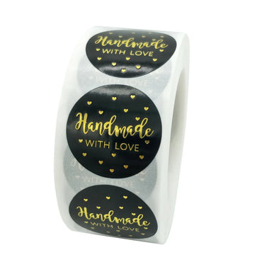 100-500pcs Black Handmade With Love 1 Inch Baking Label Wedding Sticker Party Label Decoration Envelope Seal Stationery Sticker (Online Order Only)