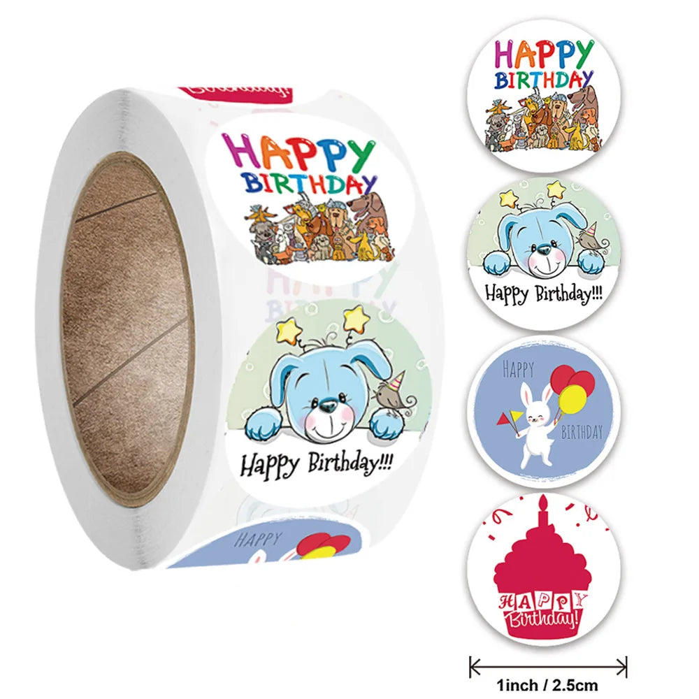 100-500pcs Cute Happy Birthday Sticker Birthday Gift Decoration Label Sealing Balloon Cake Label Packaging Scrapbook Sticker (Online Order Only)