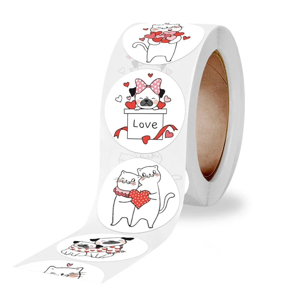 Stationery Sticker 500 Pcs/roll 2.5cm /1inch Cat Dog Kids Sticker For School Teacher Student Stationery Round Stickers (ONLINE ORDER ONLY)