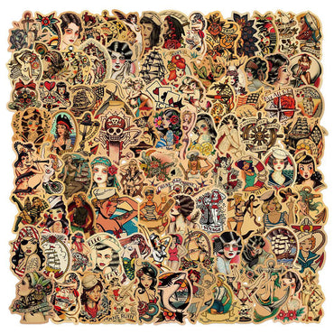 10/30/50/100pcs Retro Old School Tattoo Style Stickers  Skateboard Car Phone Bike Laptop Luggage Sexy Girl Waterproof Sticker (ONLINE ORDER ONLY)