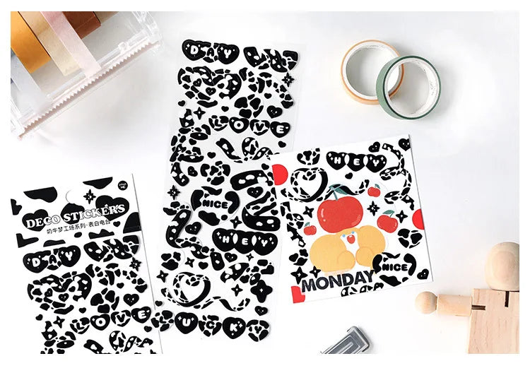 Kawaii Black White Cow Ribbon Stickers DIY Craft Scrapbooking Stick Label  Album Journal Planner Stationery Sticker (ONLINE ORDER ONLY)