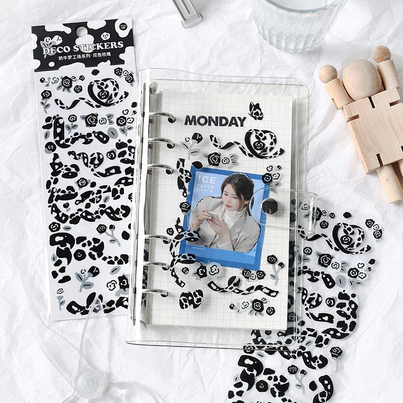 Kawaii Black White Cow Ribbon Stickers DIY Craft Scrapbooking Stick Label  Album Journal Planner Stationery Sticker (ONLINE ORDER ONLY)