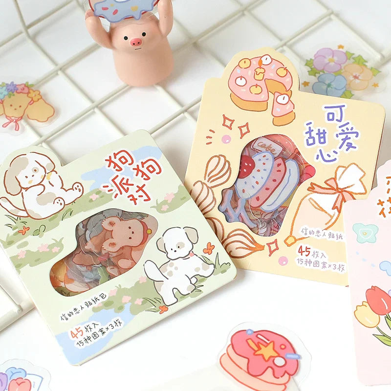45pcs/pack Cute Flower Ribbon Decorative Stationery Stickers kawaii dog Scrapbooking DIY Diary Album Stick Lable (Online Order Only)