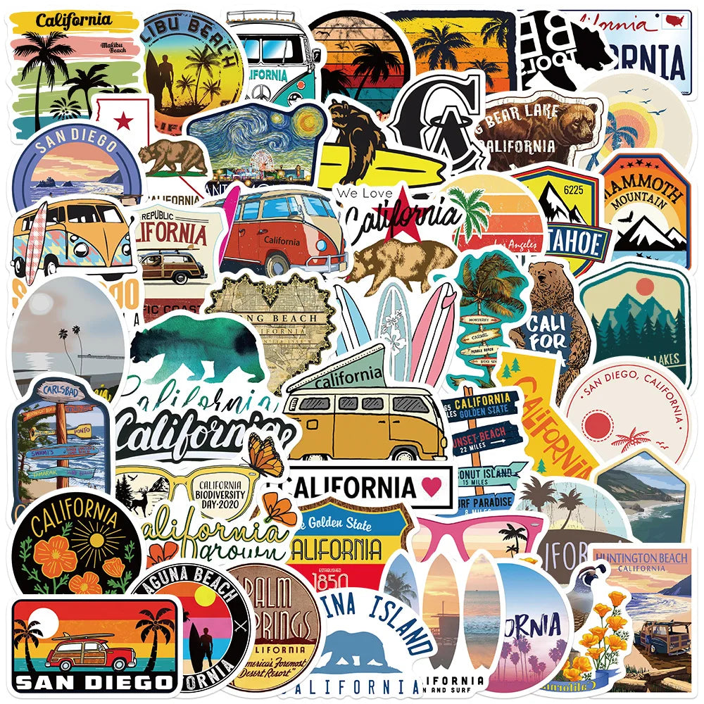10/30/50PCS California Landscape Graffiti Stickers Aesthetic DIY Bike Travel Luggage Guitar Laptop Waterproof Decal Toy Sticker (Online Order Only)