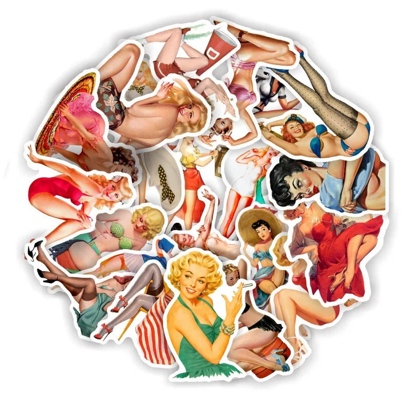 10/30/50pcs Retro Sexy  Pin Up Girl Stickers DIY Skateboard Car Bike Phone Notebook Laptop Luggage Waterproof Kids Sticker Toy (ONLINE ORDER ONLY)