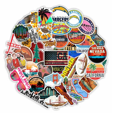 10/50pcs USA California Scenery Stickers Forest Grizzly Sunny Beach Surfing Vacation Decal Sticker To DIY Laptop Phone Guitar (Online Order Only)