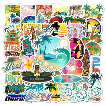 10/30/50PCS Outdoor Hawaii Surfing Stickers Summer Tropical Beach Surfing Waterproof DIY Surfboard Car Skateboard Decal Sticker (ONLINE ORDER ONLY)