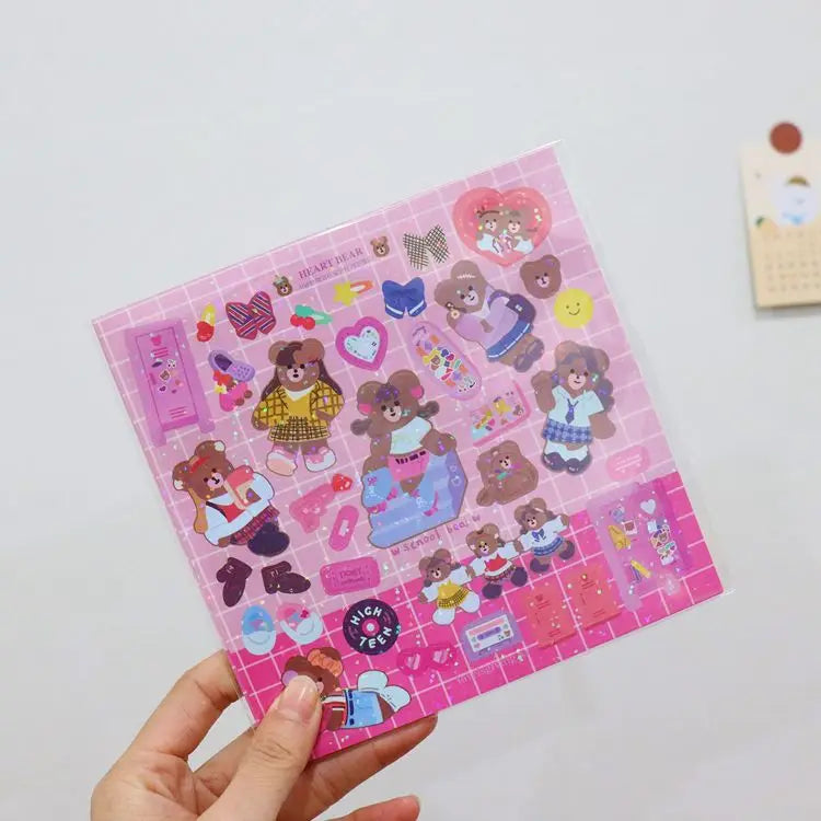 Laser Retro Bear Stickers Scrapbooking Decorative Sticker Korean DIY Diary Album Stick Label Kawaii Stationery (ONLINE ORDER ONLY)