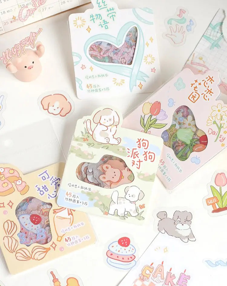 45pcs/pack Cute Flower Ribbon Decorative Stationery Stickers kawaii dog Scrapbooking DIY Diary Album Stick Lable (Online Order Only)