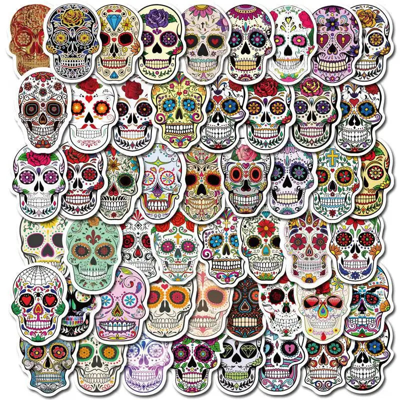 10/30/50PCS Colorful Skull Skeleton Funny Stickers DIY Car Motorcycle Luggage Phone Guitar Laptop Waterproof Joke Toy Sticker (ONLINE ORDER ONLY)