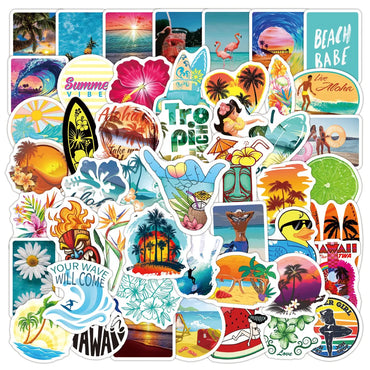 10/30/50PCS Hawaii Surfing Stickers Summer Tropical Beach Decal Vinyl Waterproof Sticker to DIY Surfboard Car Bicycle Skateboard (ONLINE ORDER ONLY)