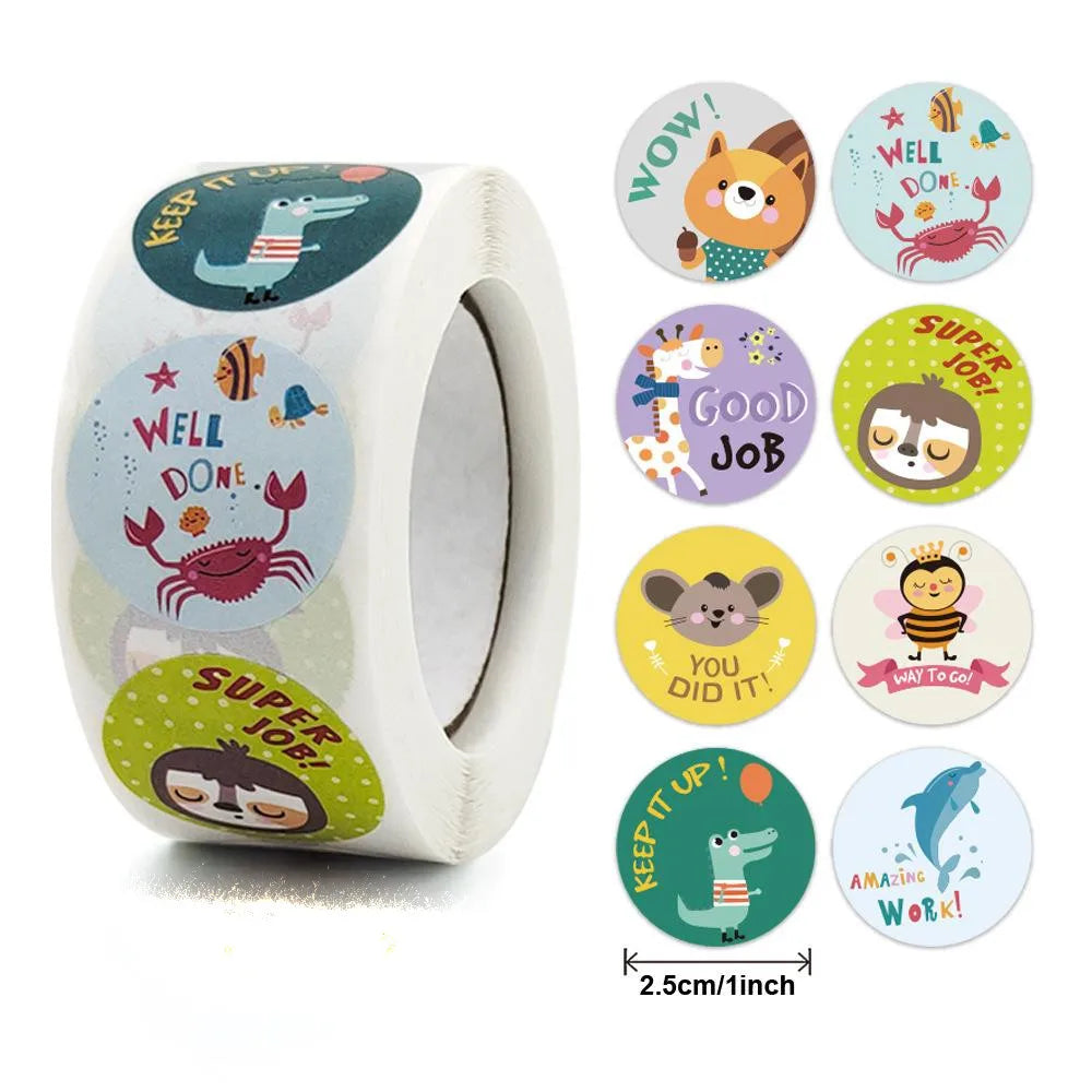 500 Pcs Reward Stickers Motivational Stickers Roll For Kids For School Reward Students Teachers Cute Animals Stickers Labels (Online Order Only)