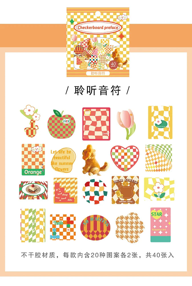 40Pcs Retro Grid Animals Decorative Stickers Scrapbooking Stick Label Diary Album Stickers Kawaii Stationery Cell Phone Stickers (ONLINE ORDER ONLY)