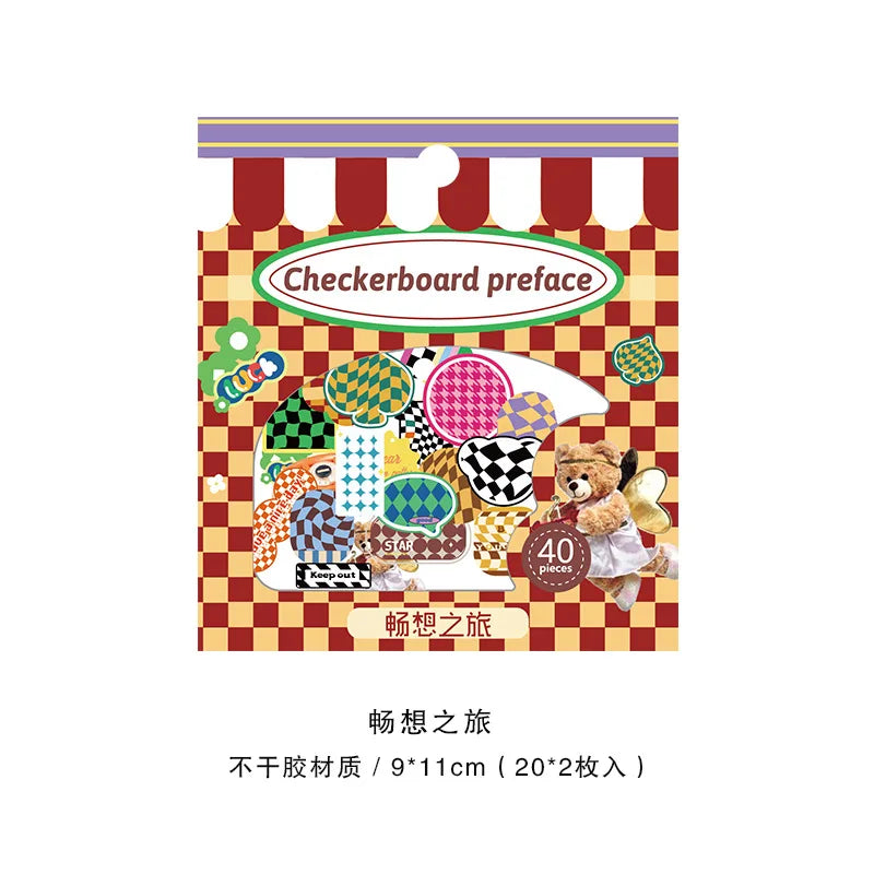 40Pcs Retro Grid Animals Decorative Stickers Scrapbooking Stick Label Diary Album Stickers Kawaii Stationery Cell Phone Stickers (ONLINE ORDER ONLY)
