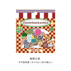 40Pcs Retro Grid Animals Decorative Stickers Scrapbooking Stick Label Diary Album Stickers Kawaii Stationery Cell Phone Stickers (ONLINE ORDER ONLY)