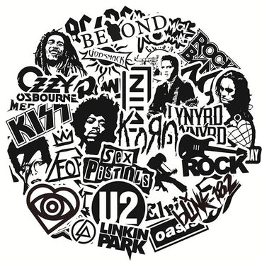 10/30/50Pcs Black and White Rock Band Stickers DIY Waterproof Skateboard Guitar Motorcycle Luggage Graffiti Cool Sticker Kid Toy (Online Order Only)