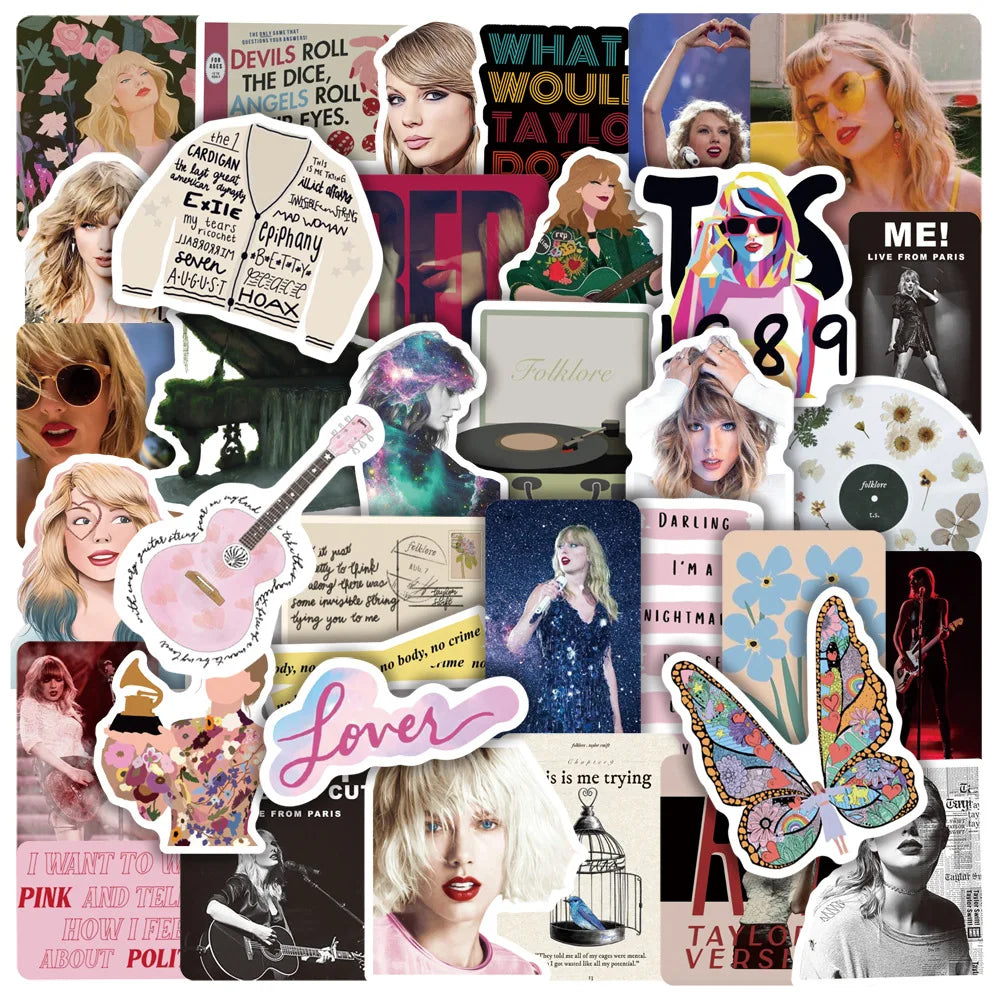 10/30/50PCS Alison Swift Taylor Stickers Folk Song Album Laptop Guitar Skateboard Phone Decals Cartoon Singer Stickers Kid Toy (ONLINE ORDER ONLY)