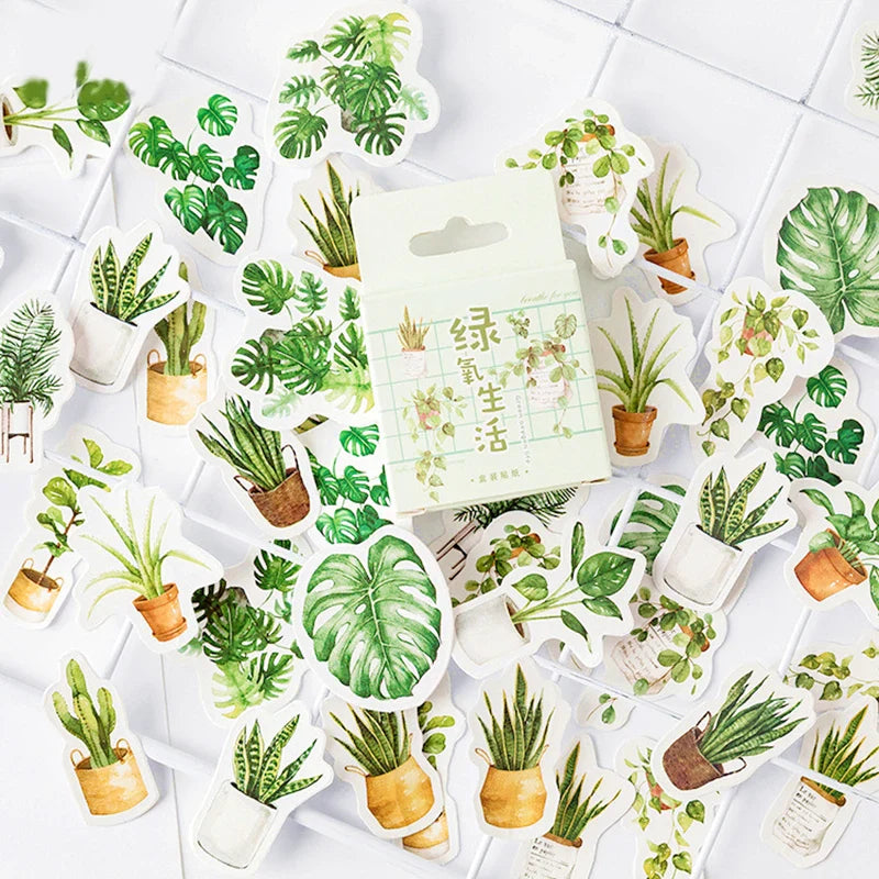 45 Pcs/pack Green Potted Plant Decorative Washi Stickers Scrapbooking Stick  Diary Stationery Album Diy Children Stickers (ONLINE ORDER ONLY)