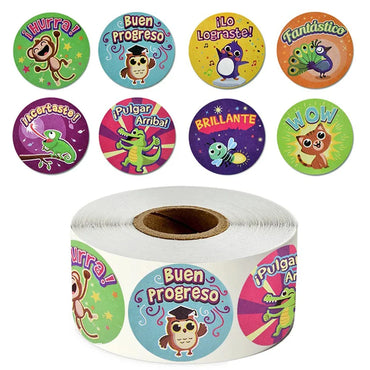 100-500pcs Spanish Reward Stickers Encouragement Sticker Roll For Kids Motivational Stickers With Cute Animals For Students (ONLINE ORDER ONLY)