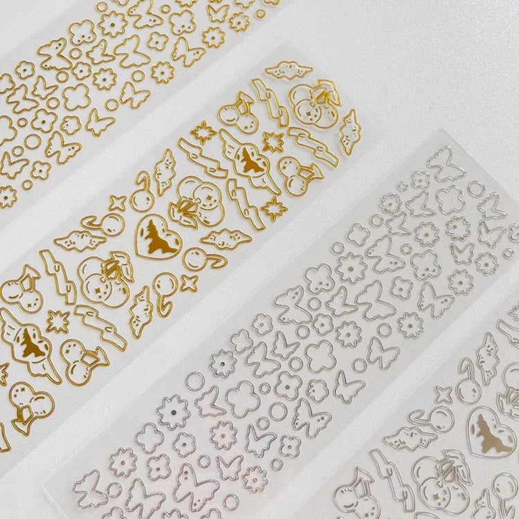 Gold Silver Butterfly Heart Cherry Series Stickers Korea Ins Hand Account Creative DIY Deco Material Stickers Stationery (ONLINE ORDER ONLY)