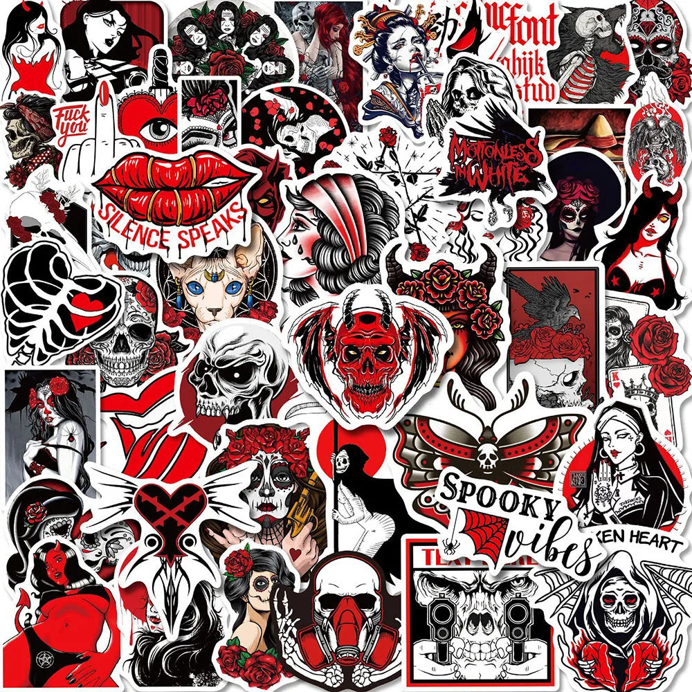 10/30/50pcs Punk Horror Gothic Graffiti Stickers Kids Toy Decals Laptop Phone Luggage Skateboard Car Cool Waterproof Sticker (ONLINE ORDER ONLY)